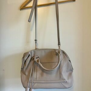 Light Grey Leather Shoulder Bag with Adjustable Strap